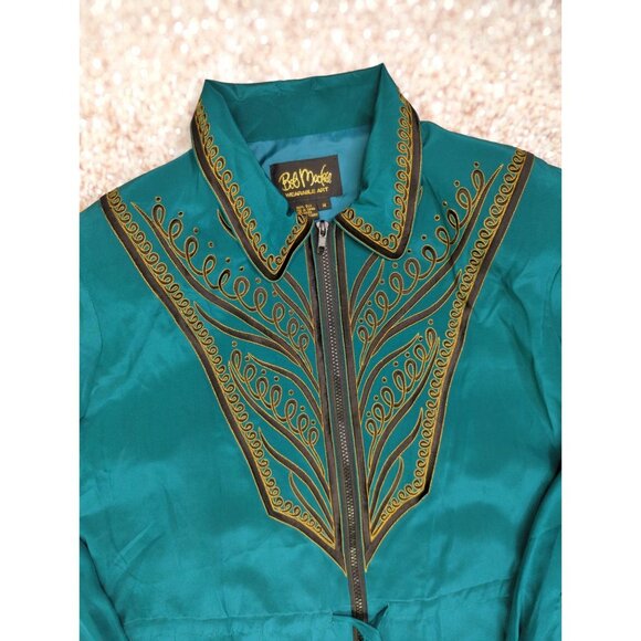 Vtg QVC Bob Mackie M Wearable Art Teal Silk Jacket Embroidered Design Zip New - Picture 3 of 13